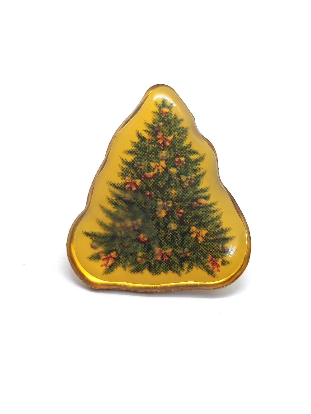 Vintage Christmas Tree Pin Decorated Ornaments Holiday Lapel Domed Resin